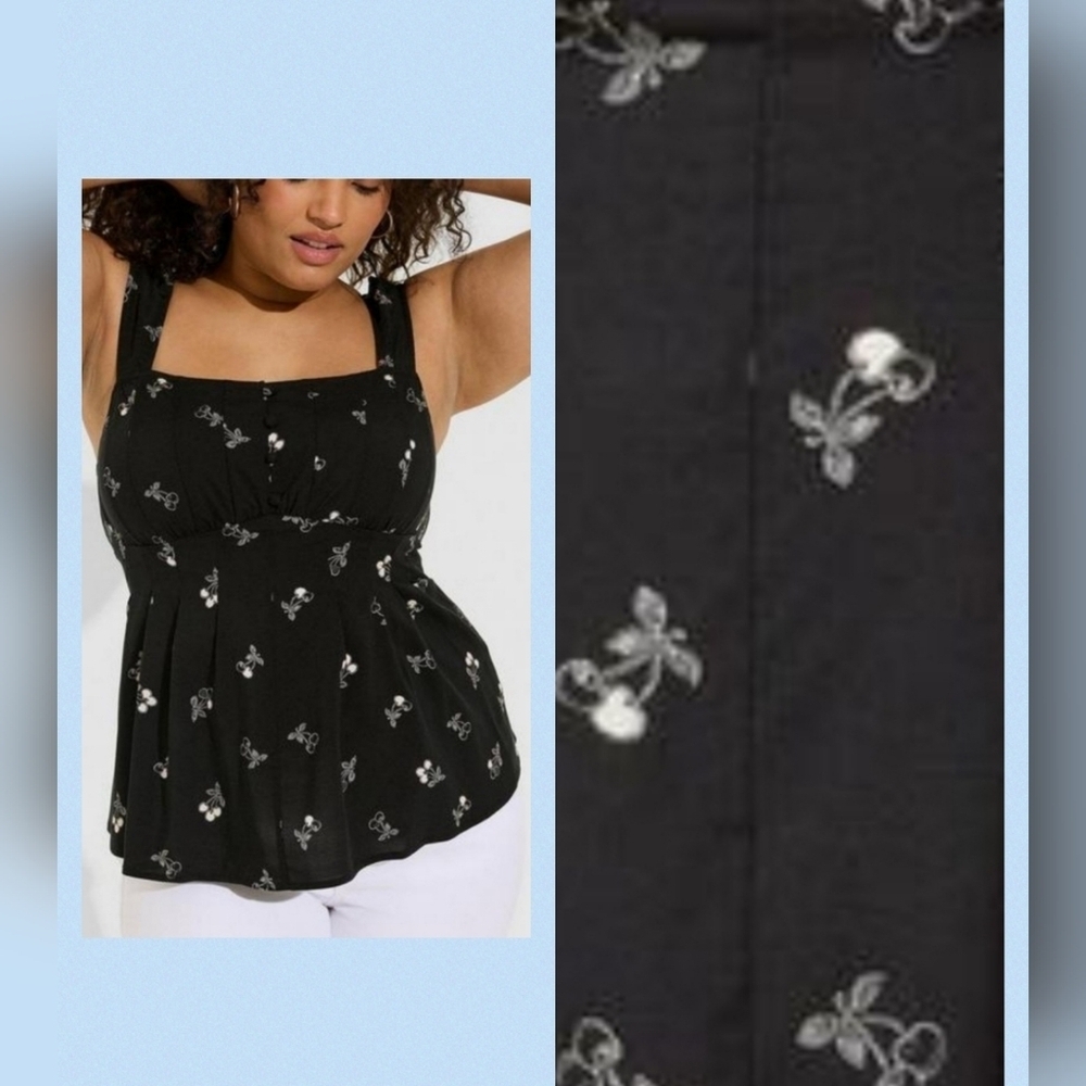 🆕️🍒CHERRY BLACK & WHITE PEPLUM CHALLIS CORSET TOP🍒